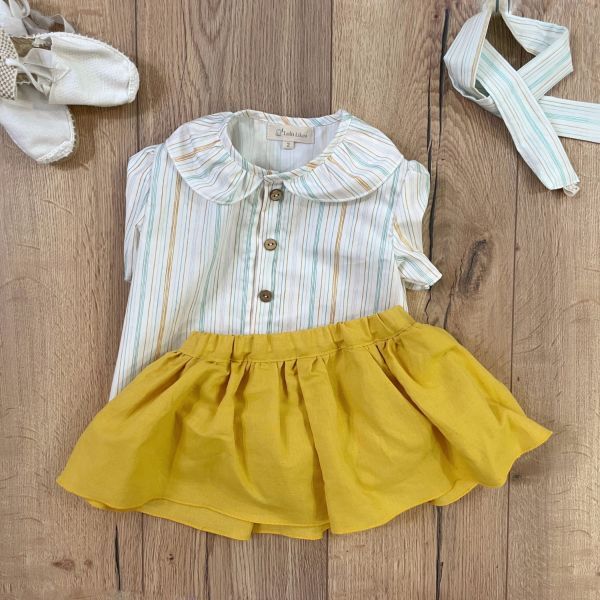 falda niña mostaza lino