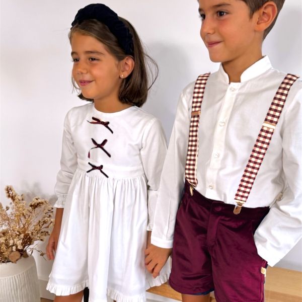 conjuntos niño y niña arras terciopelo burdeos