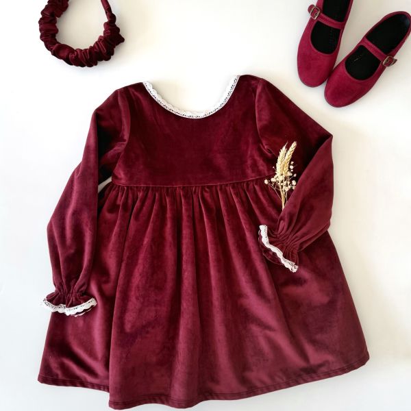 vestido niña terciopelo burdeos | Lola Likes