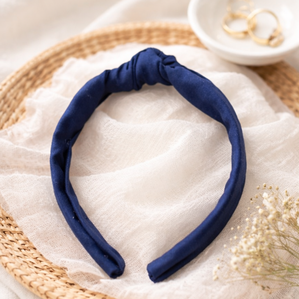 diadema niña lino azul marino