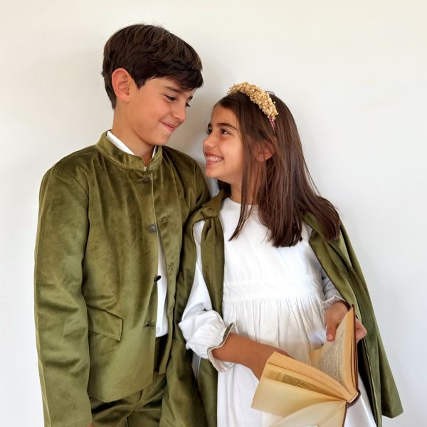 Lola Likes Colección Atenea | Terciopelo Verde Niños De bodas Otoño Invierno